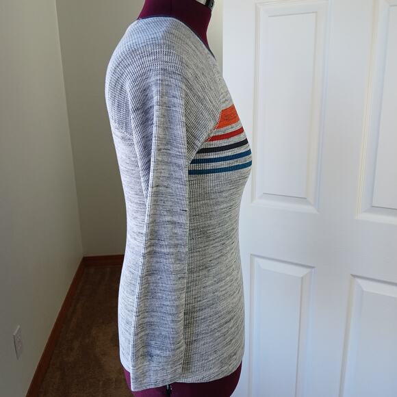 Arizona Jean Co Thermal Waffle Knit Shirt Large long sleeve heather grey stripes - Picture 4 of 9
